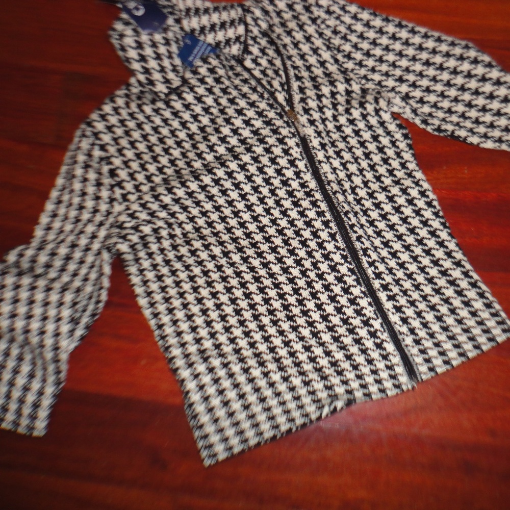 CHAPS BLACK/OFF-WHITE HOUNDSTOOTH JACKET COAT SIZE SMALL MSRP $99